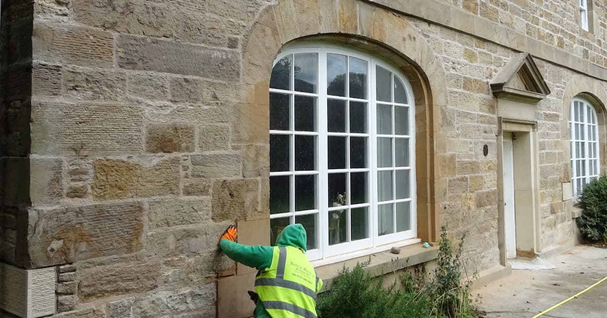 Stonemasons working on a project