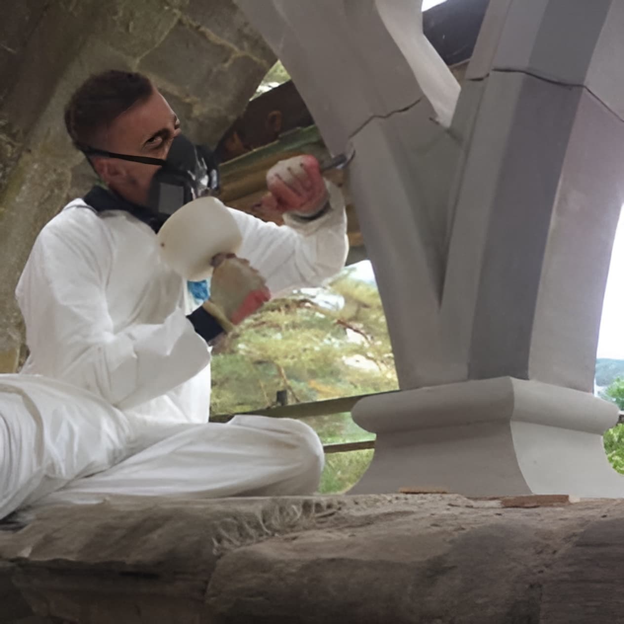 Stonemasons working on a project